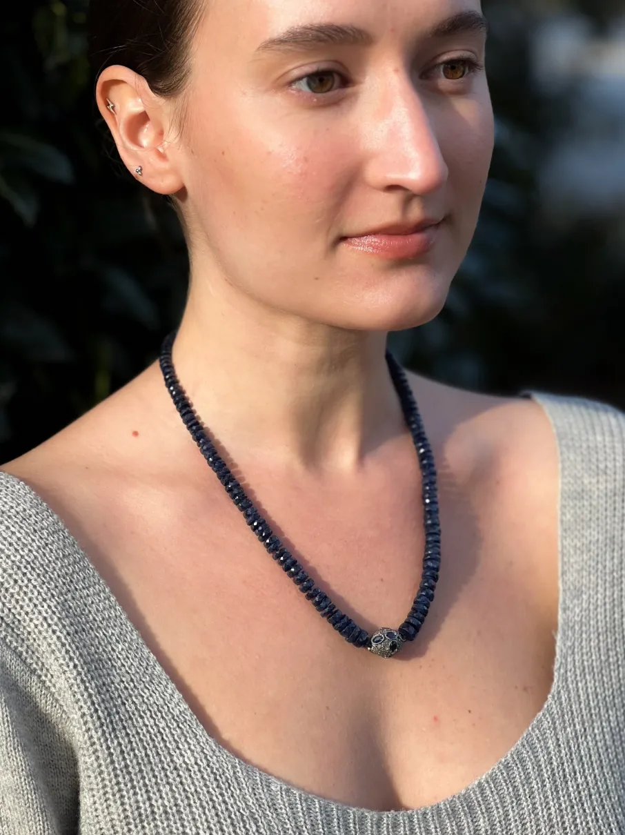 Sapphire Necklace with Pave Diamond and Sapphire Accent