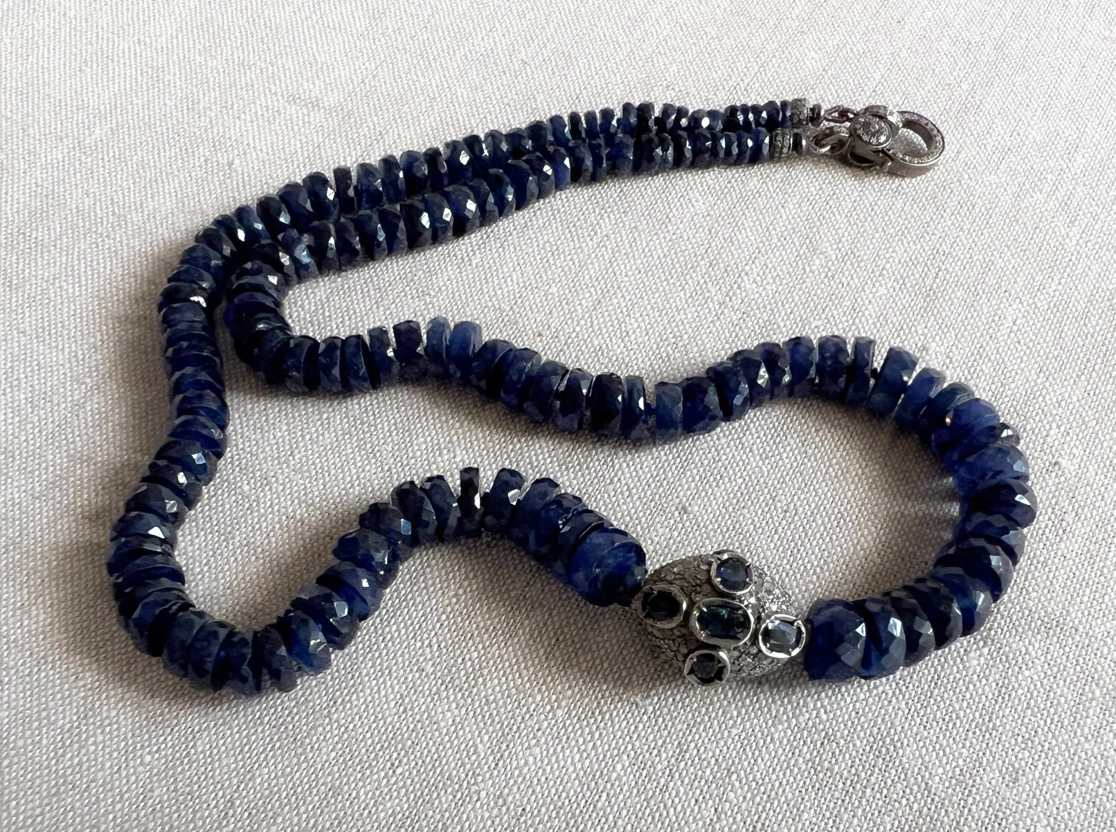 Sapphire Necklace with Pave Diamond and Sapphire Accent