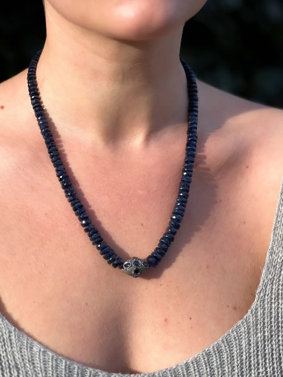 Sapphire Necklace with Pave Diamond and Sapphire Accent