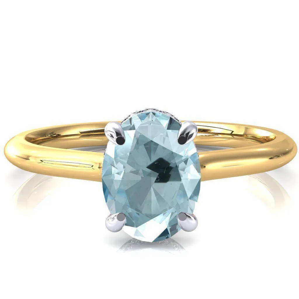 Secret Oval Aqua Blue Spinel 4 Prong Floating Halo Engagement Ring