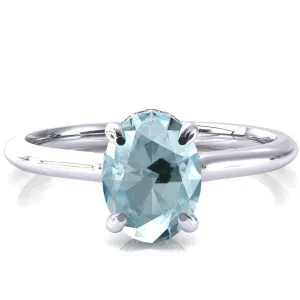 Secret Oval Aqua Blue Spinel 4 Prong Floating Halo Engagement Ring