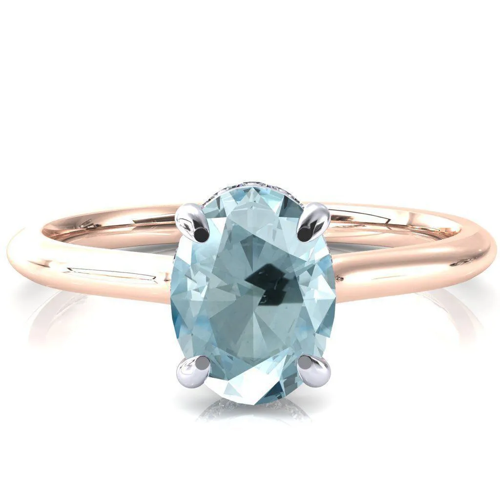Secret Oval Aqua Blue Spinel 4 Prong Floating Halo Engagement Ring