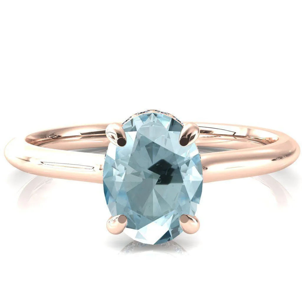 Secret Oval Aqua Blue Spinel 4 Prong Floating Halo Engagement Ring