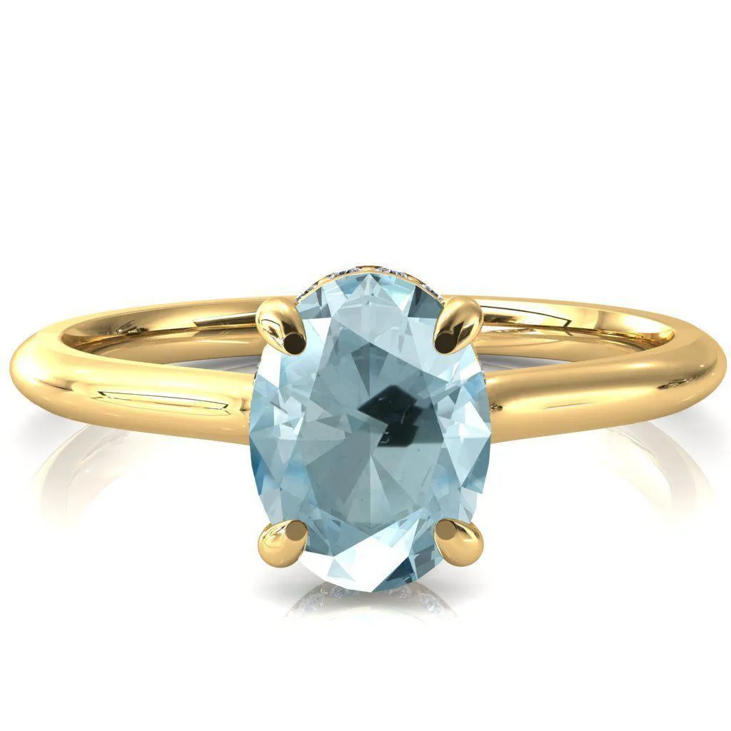 Secret Oval Aqua Blue Spinel 4 Prong Floating Halo Engagement Ring