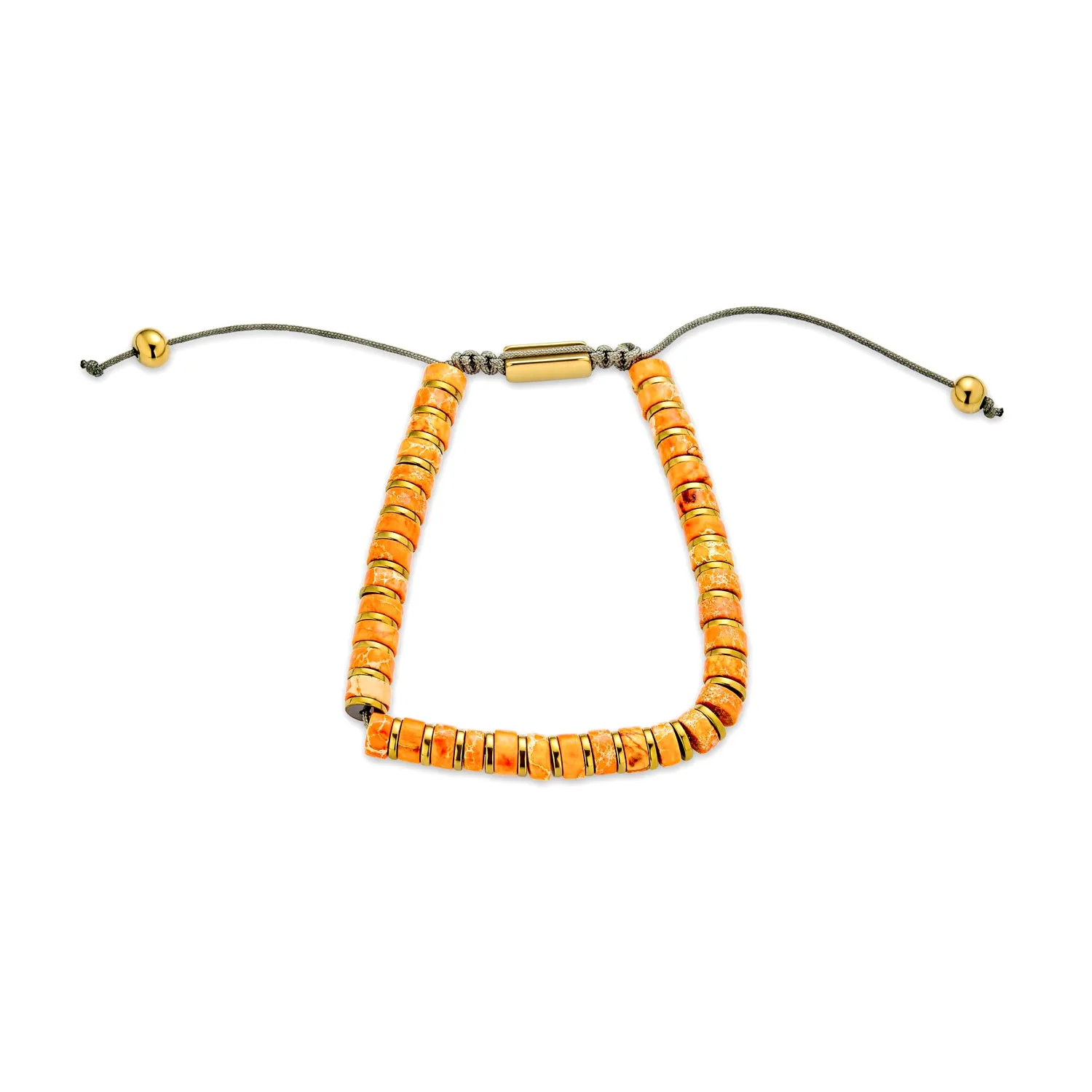 Set of Two Orange Agate and Green Malachite Strand Bracelet Gold Plated Spacers