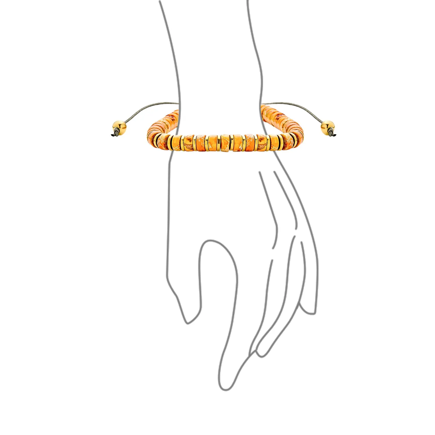 Set of Two Orange Agate and Green Malachite Strand Bracelet Gold Plated Spacers