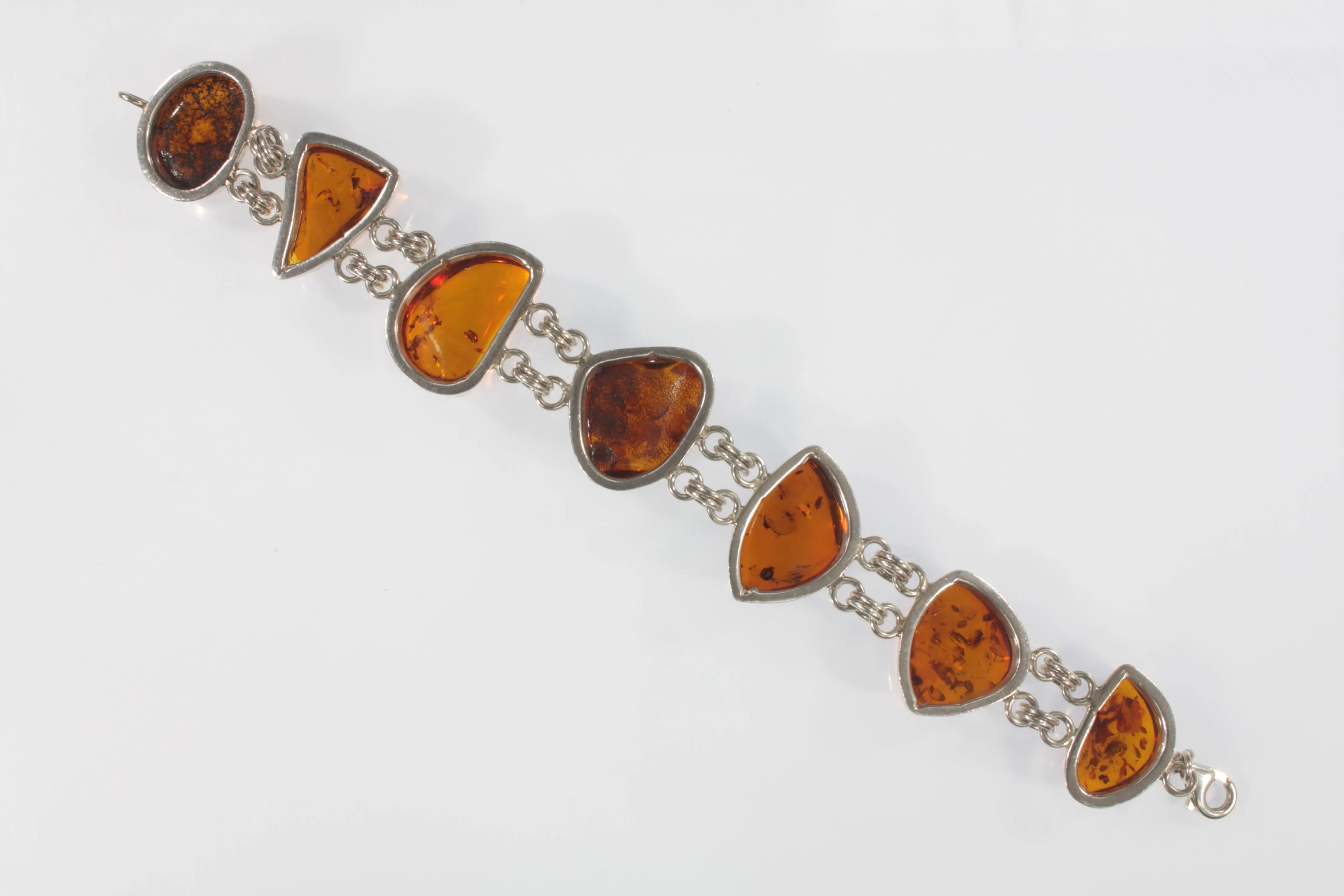 Seven Stone Amber Statement Piece Sterling Silver Bracelet!
