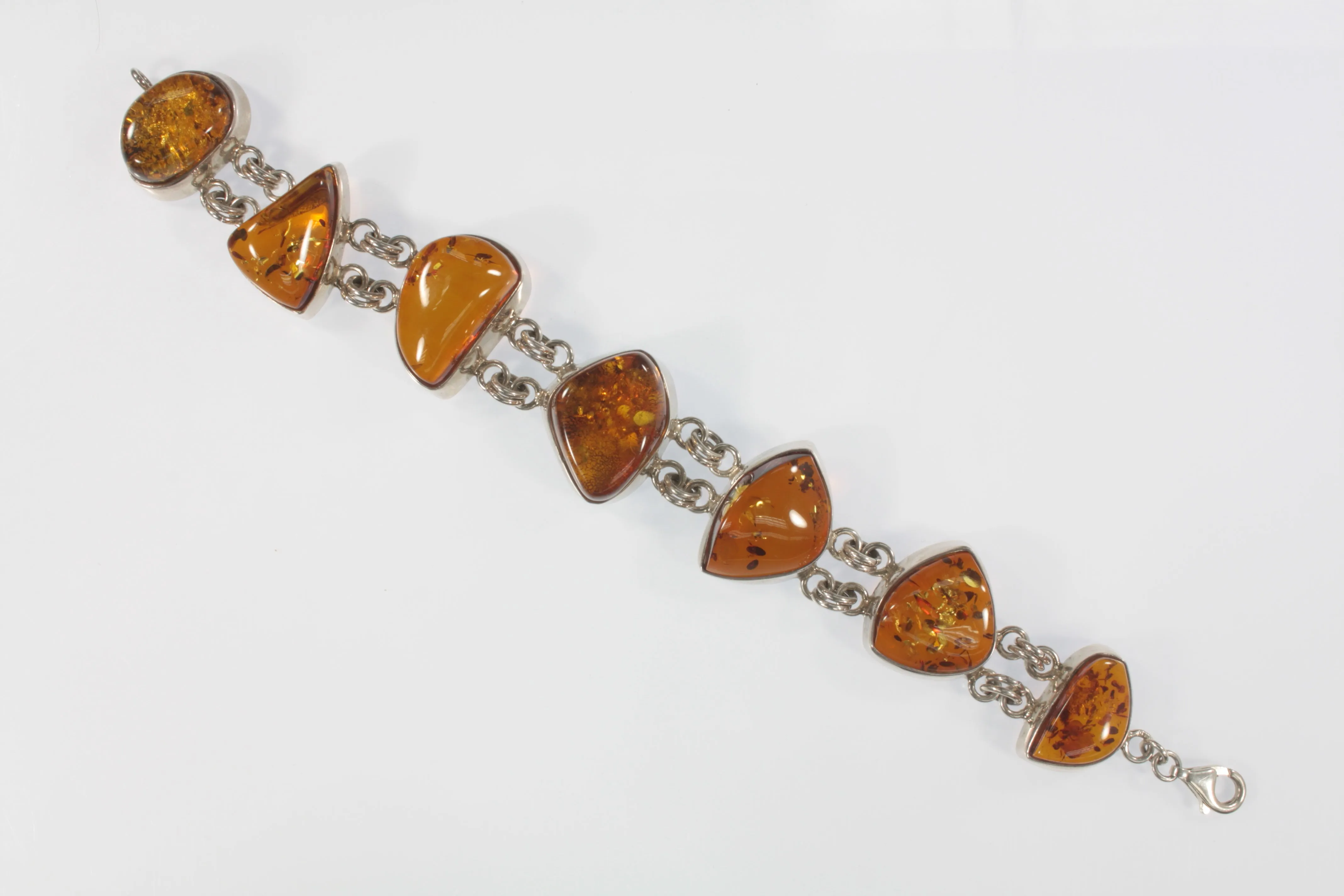 Seven Stone Amber Statement Piece Sterling Silver Bracelet!