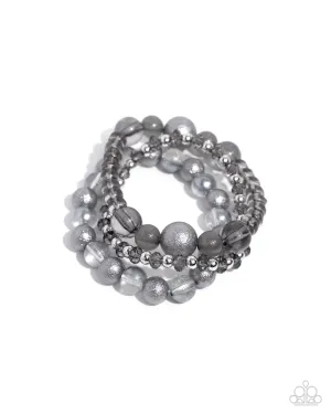 Shattered Stack - Silver - Clear, Cloudy, and Glittery Bead Paparazzi Stretchy Bracelet