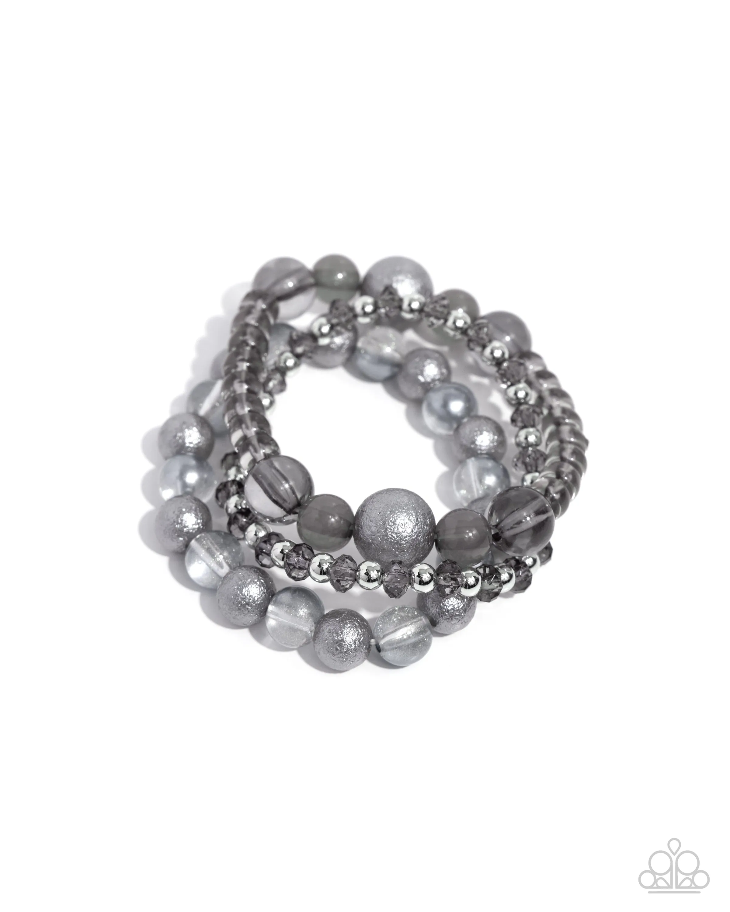 Shattered Stack - Silver - Clear, Cloudy, and Glittery Bead Paparazzi Stretchy Bracelet