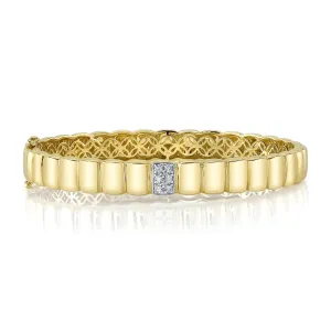 Shy Creation Gold & Diamond Panel Bangle Bracelet