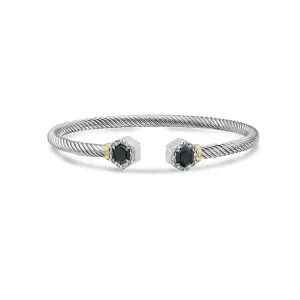 Silver & 18K Hexagon Cable Black Onyx Bangle
