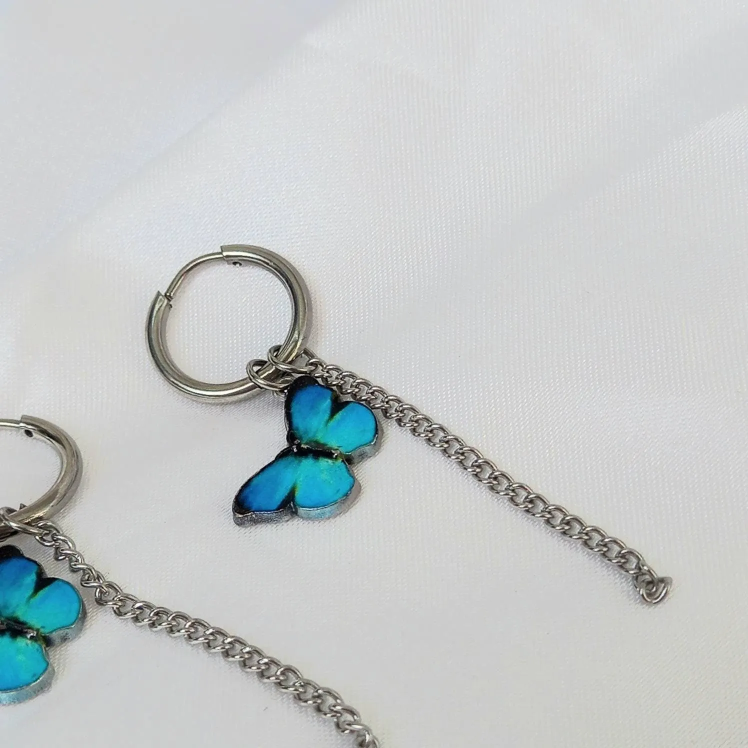 Silver Butterfly Hoop Earrings - Lightweight Hoop Earrings In The UK,Blue Butterfly Earrings,Hoop Earrings,Silver Earrings,Silver Jewellery