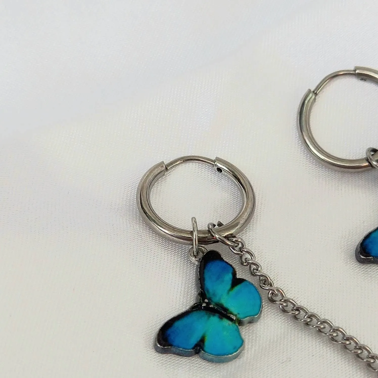 Silver Butterfly Hoop Earrings - Lightweight Hoop Earrings In The UK,Blue Butterfly Earrings,Hoop Earrings,Silver Earrings,Silver Jewellery