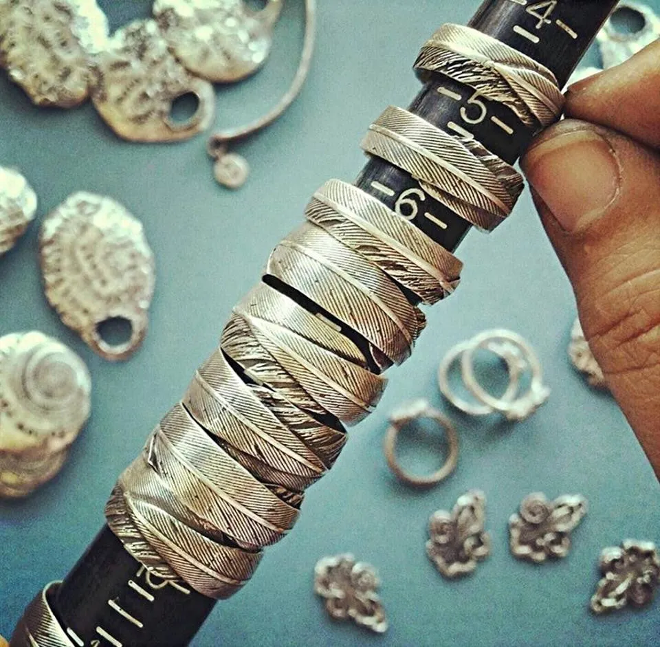 Silver Feather Wedding Rings