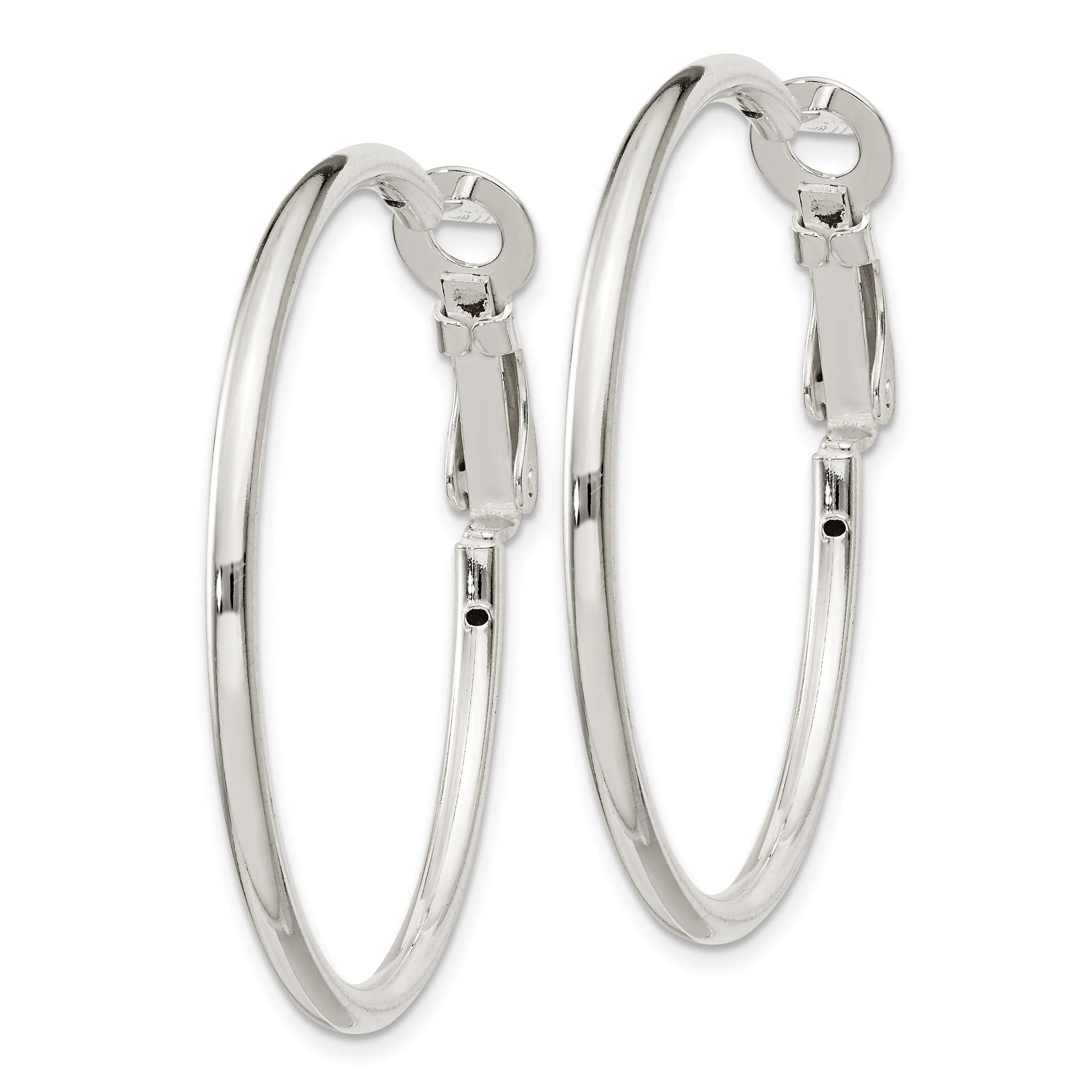 Silver Hollow Omega Clip Back Hoop Earrings