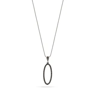 SILVER MARCASITE OVAL PENDANT NECKLACE #N5480ROD/BLK (XC13)