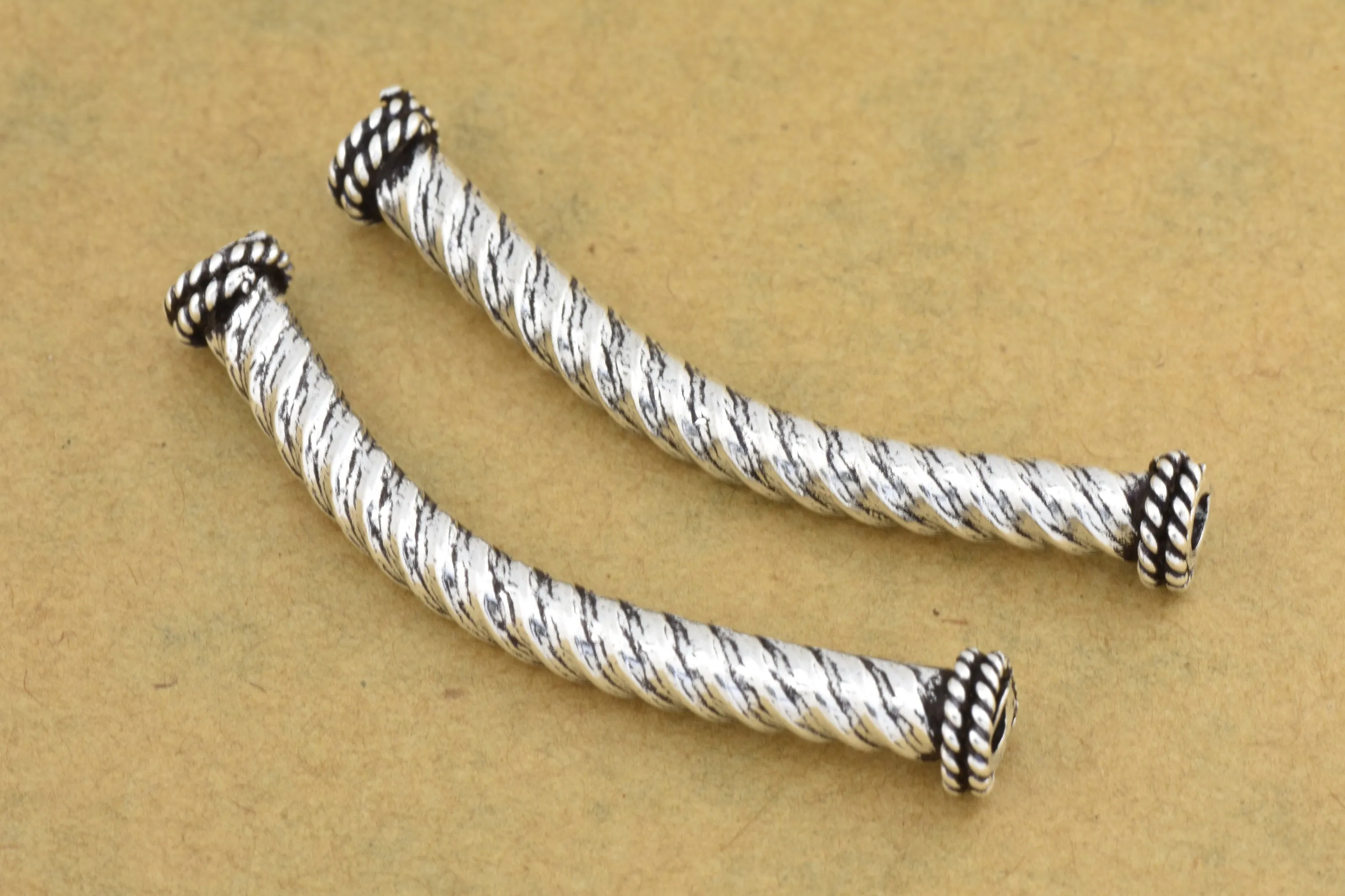 Silver Plated Curved Tube Pipe Beads - 40mm