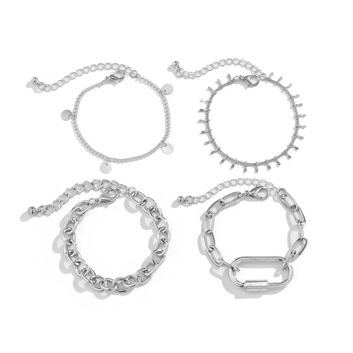 Silver-Plated Oval Charm Bracelet Set
