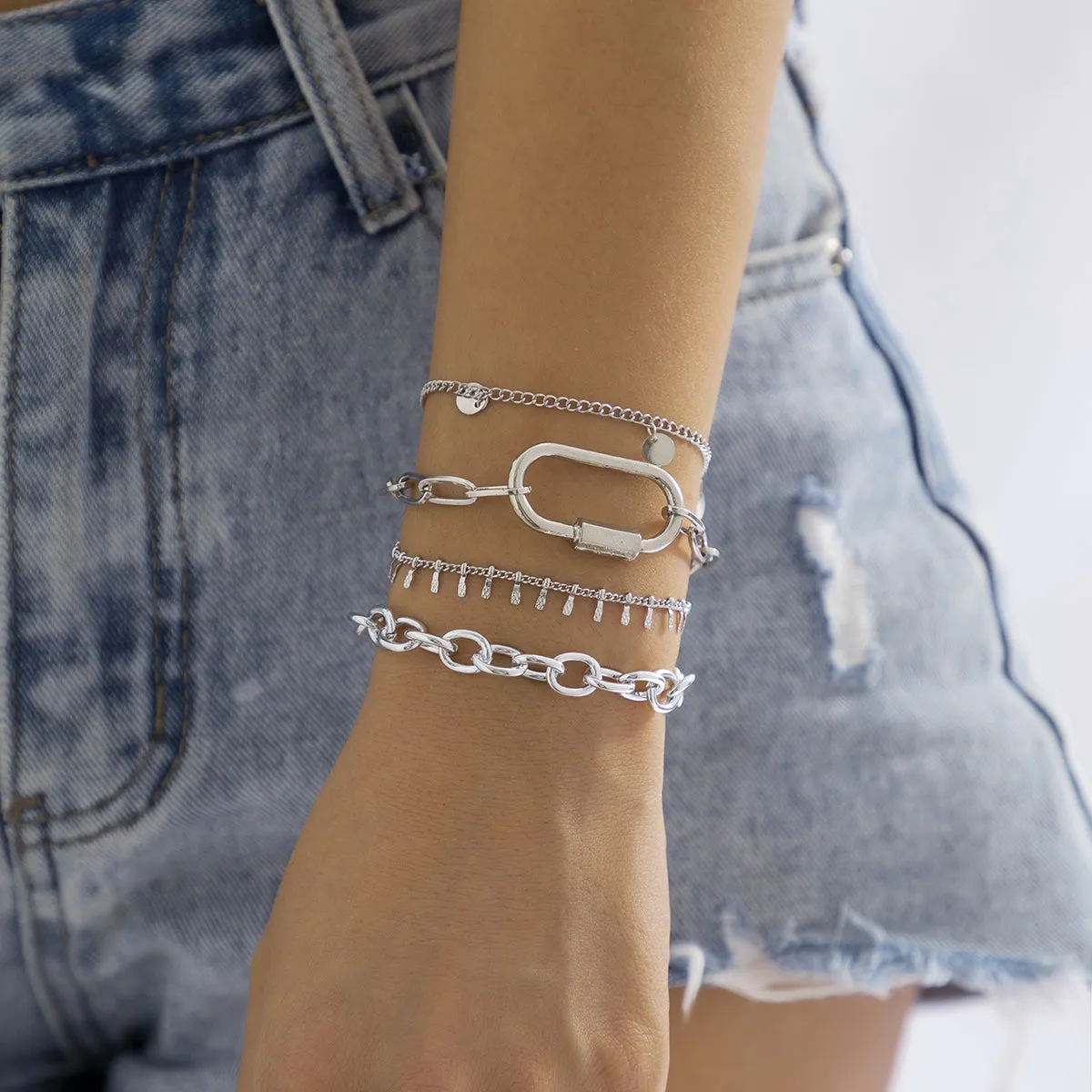 Silver-Plated Oval Charm Bracelet Set