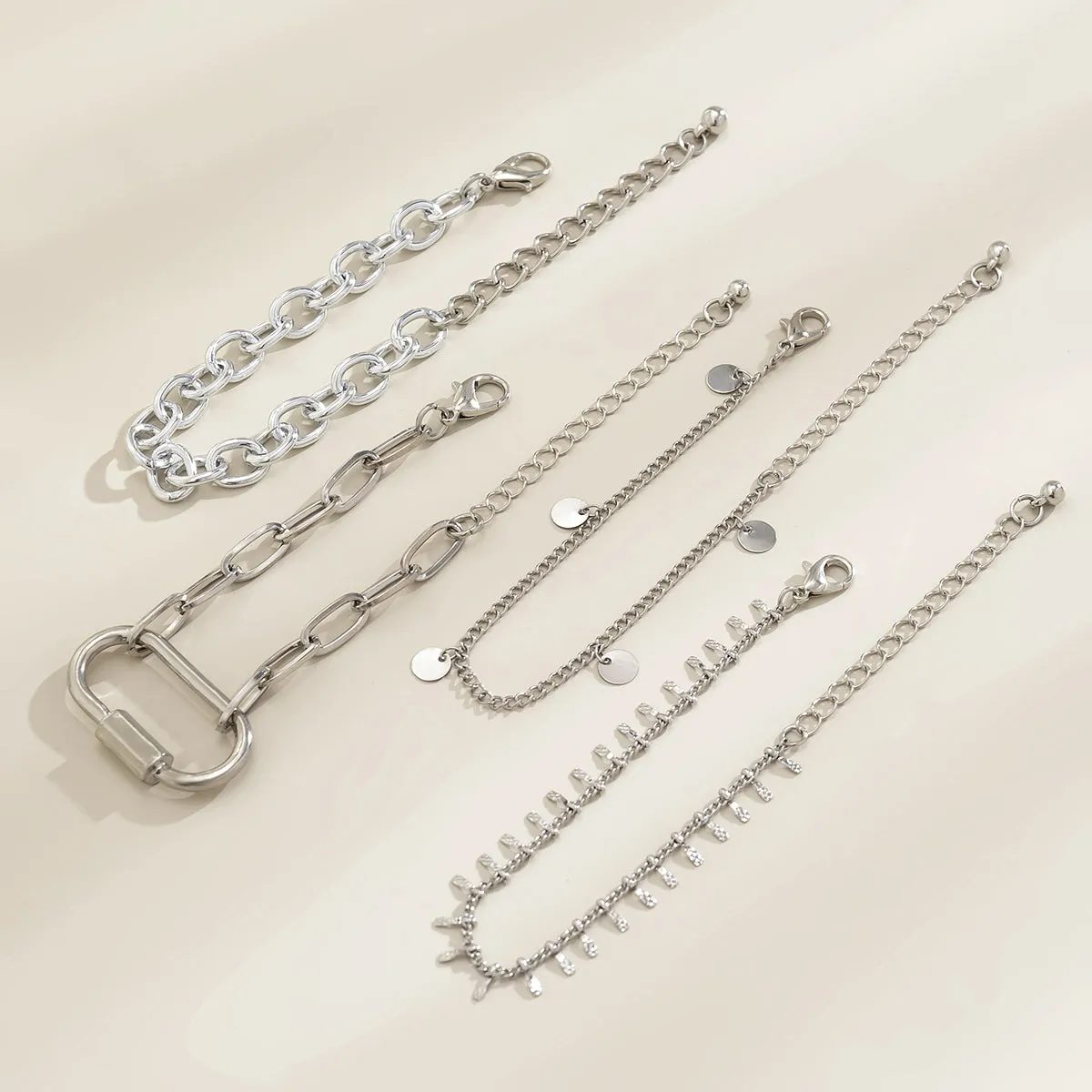 Silver-Plated Oval Charm Bracelet Set