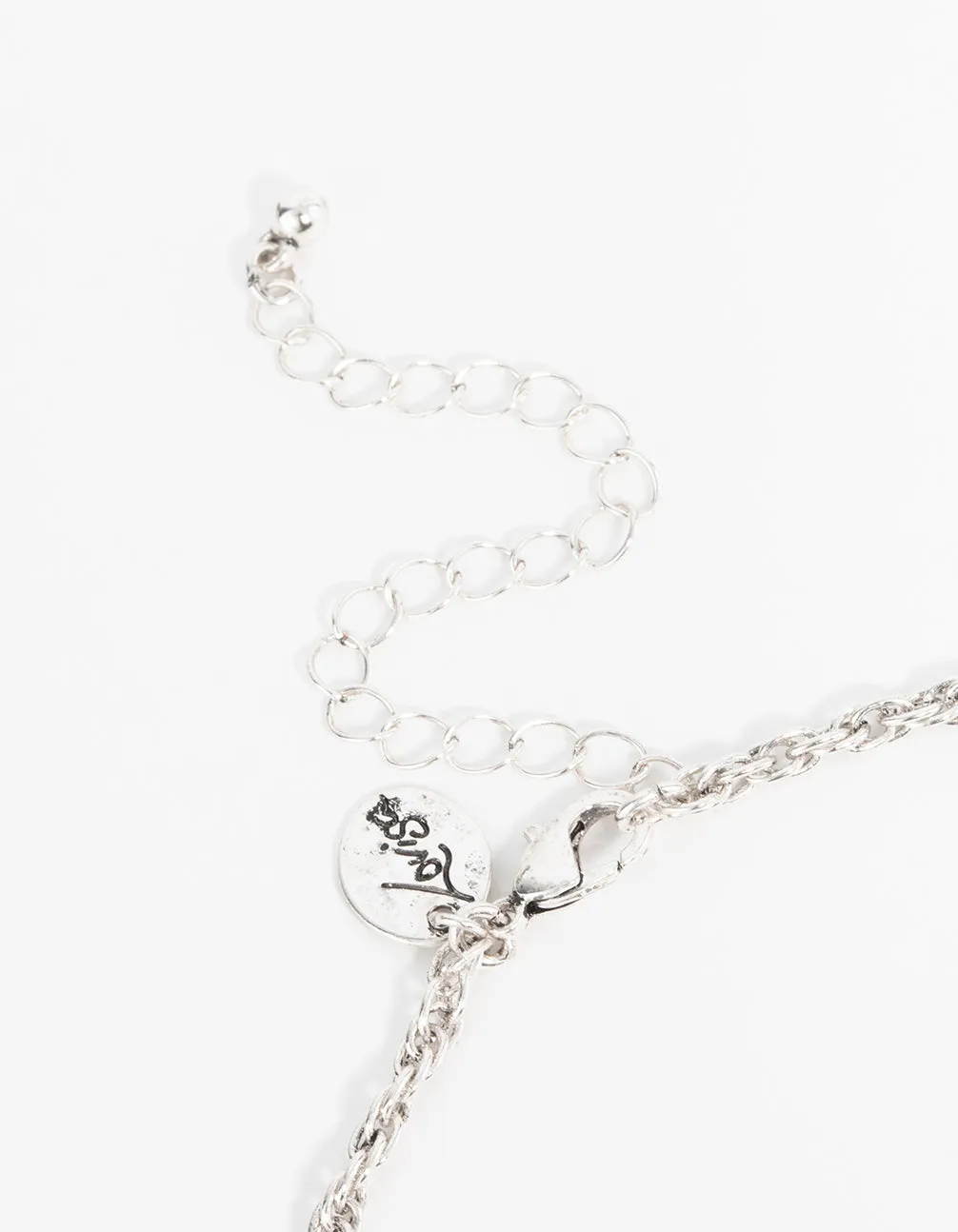 Silver Textured Black Stone Rhombus Y-Necklace