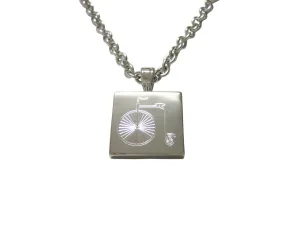 Silver Toned Etched Penny Farthing Bicycle Pendant Necklace