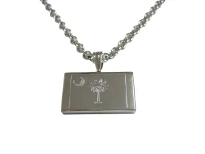 Silver Toned Etched South Carolina State Flag Pendant Necklace