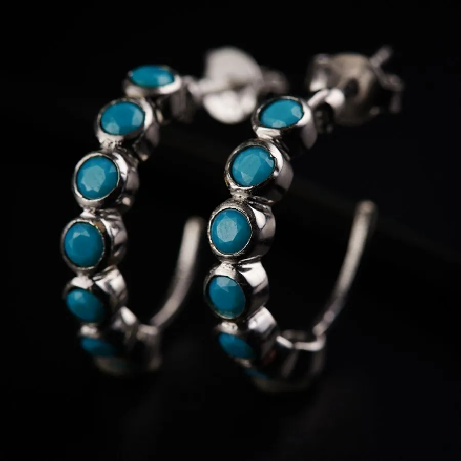 Silver Turquoise (faux) Hoop Earrings