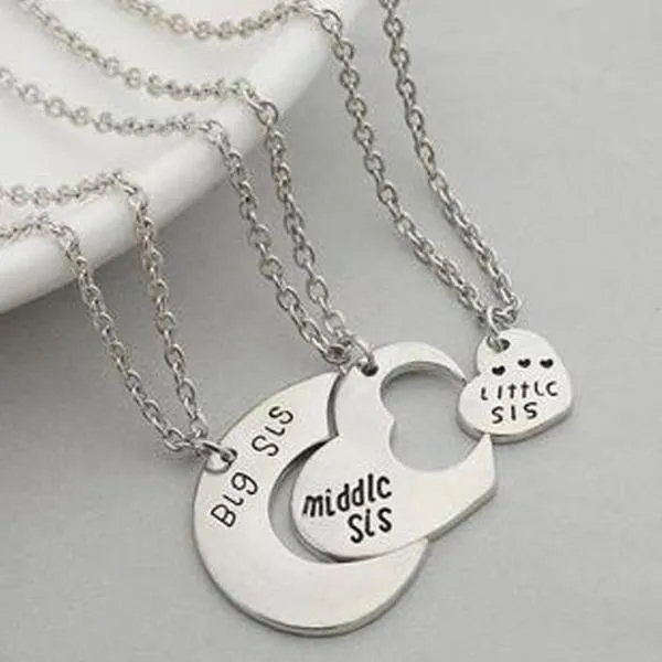 Sister Love Pendant Necklaces Set Gold OR Silver Set