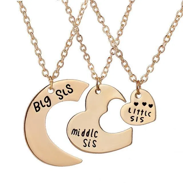 Sister Love Pendant Necklaces Set Gold OR Silver Set