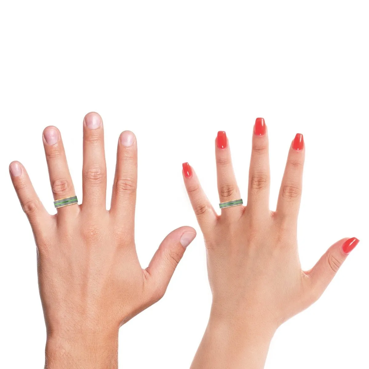SKYMAGE | Black Ring, Silver Tungsten Ring, Green Groove, Gold Beveled Edge