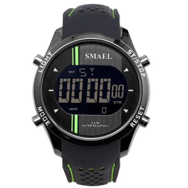 SMAEL Digital Watches Men Silicone Strap Outdoor Sports Multifunction Wristwatch Male Alloy Clock Chronograph Electronic Watch
