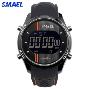 SMAEL Digital Watches Men Silicone Strap Outdoor Sports Multifunction Wristwatch Male Alloy Clock Chronograph Electronic Watch
