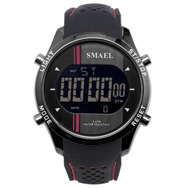 SMAEL Digital Watches Men Silicone Strap Outdoor Sports Multifunction Wristwatch Male Alloy Clock Chronograph Electronic Watch