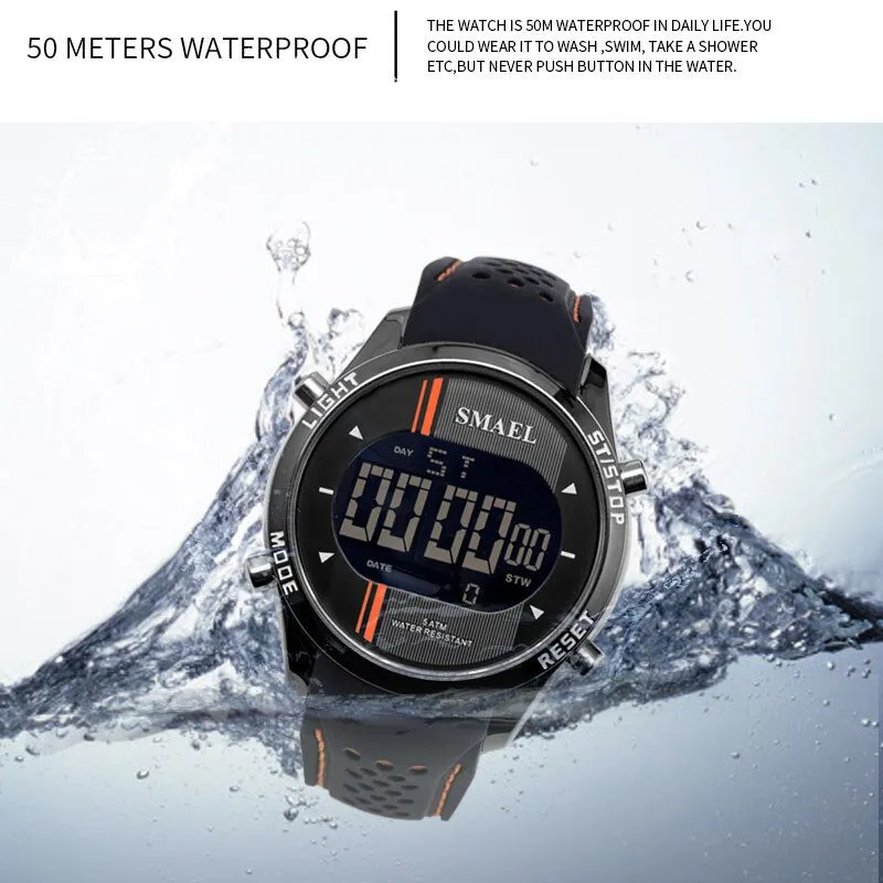 SMAEL Digital Watches Men Silicone Strap Outdoor Sports Multifunction Wristwatch Male Alloy Clock Chronograph Electronic Watch