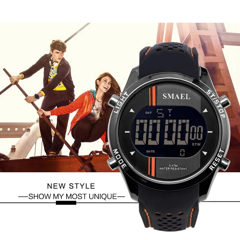 SMAEL Digital Watches Men Silicone Strap Outdoor Sports Multifunction Wristwatch Male Alloy Clock Chronograph Electronic Watch