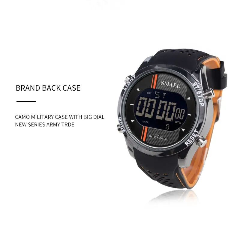 SMAEL Digital Watches Men Silicone Strap Outdoor Sports Multifunction Wristwatch Male Alloy Clock Chronograph Electronic Watch