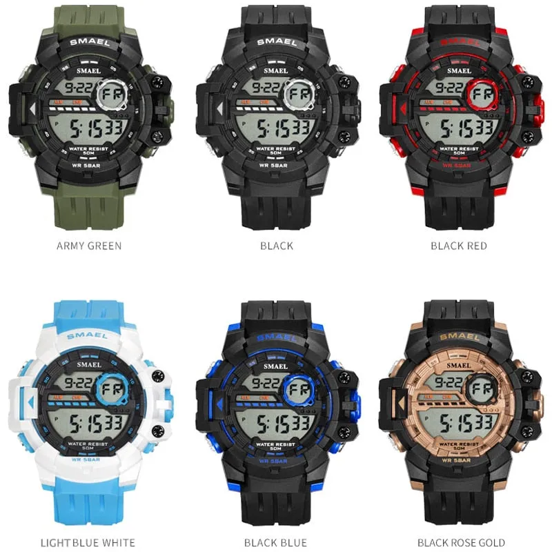SMAEL Luxury Brand Mens Sports Watches Digital LED Military Watch Men Fashion Casual Electronics Wristwatches Hot Clock Male