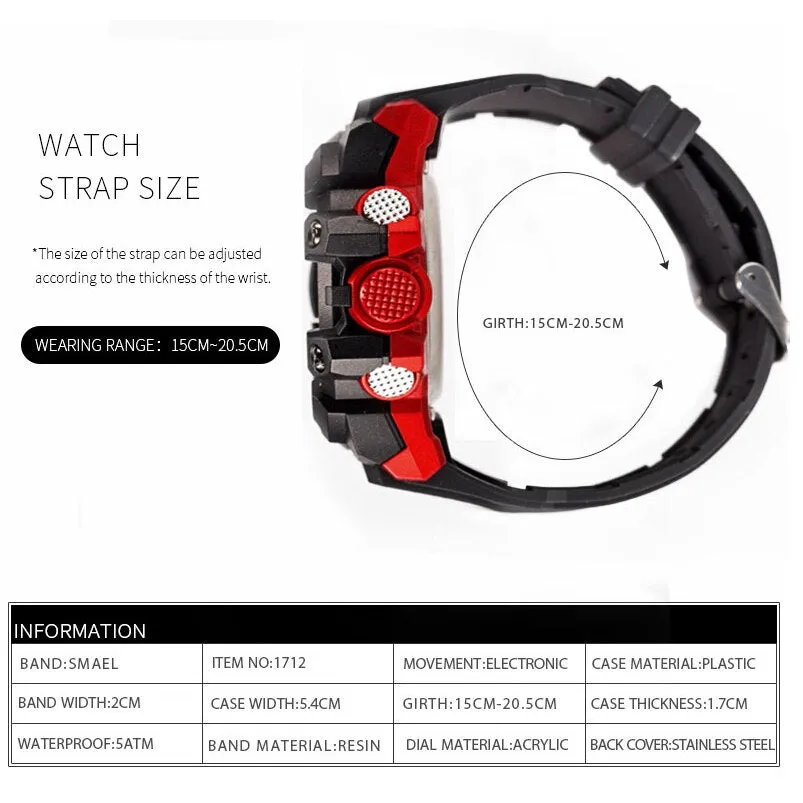 SMAEL Luxury Brand Mens Sports Watches Digital LED Military Watch Men Fashion Casual Electronics Wristwatches Hot Clock Male