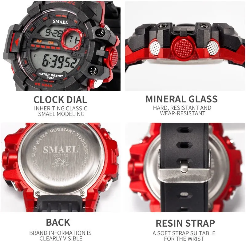 SMAEL Luxury Brand Mens Sports Watches Digital LED Military Watch Men Fashion Casual Electronics Wristwatches Hot Clock Male