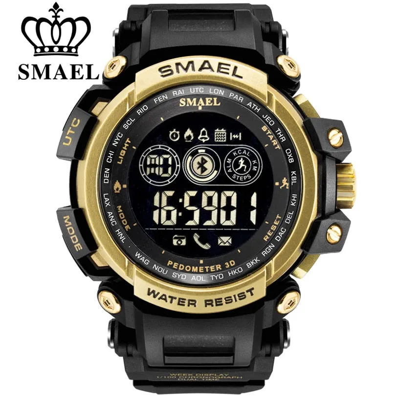 SMAEL Men Electronic Watch Outdoor Sport Waterproof Digital Stop  Watches Chronograph Week Display Auto Date Alarm Male Clock