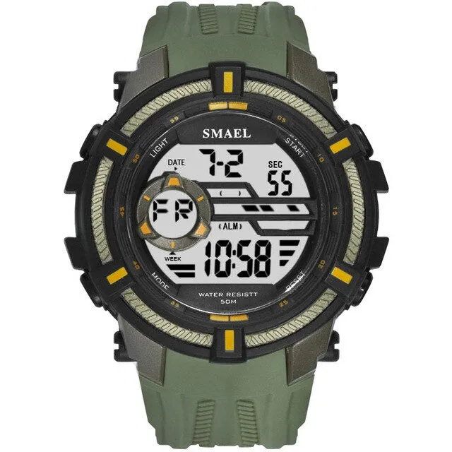 SMAEL Men Sport Digital Wristwatch Day Date Waterproof Army Wrist Watch For Male Clock Fashion Casual Electronic LED Watches
