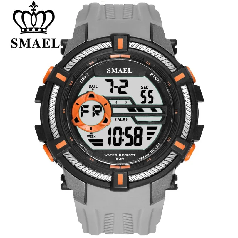 SMAEL Men Sport Digital Wristwatch Day Date Waterproof Army Wrist Watch For Male Clock Fashion Casual Electronic LED Watches