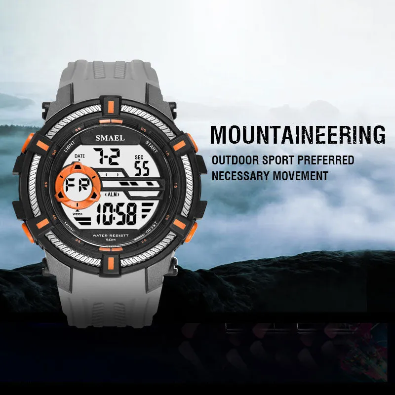 SMAEL Men Sport Digital Wristwatch Day Date Waterproof Army Wrist Watch For Male Clock Fashion Casual Electronic LED Watches