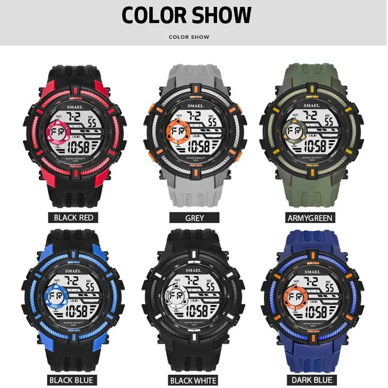 SMAEL Men Sport Digital Wristwatch Day Date Waterproof Army Wrist Watch For Male Clock Fashion Casual Electronic LED Watches