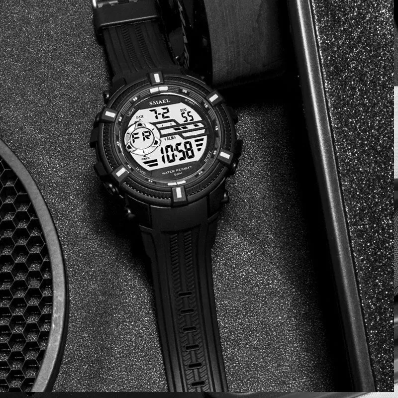 SMAEL Men Sport Digital Wristwatch Day Date Waterproof Army Wrist Watch For Male Clock Fashion Casual Electronic LED Watches