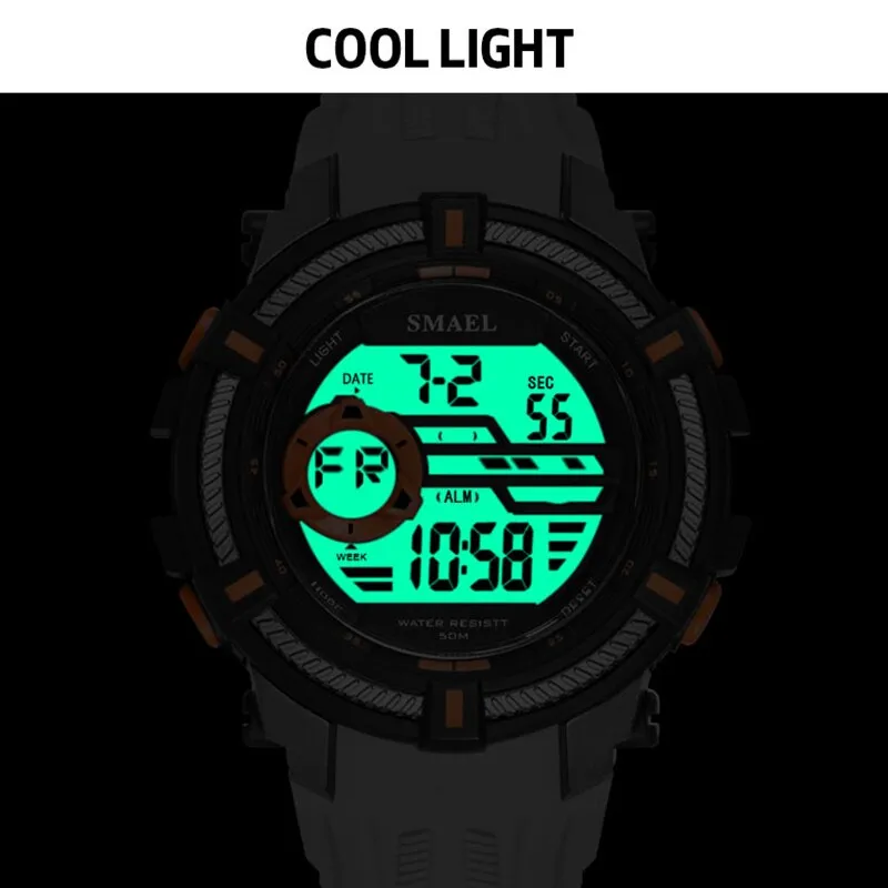 SMAEL Men Sport Digital Wristwatch Day Date Waterproof Army Wrist Watch For Male Clock Fashion Casual Electronic LED Watches