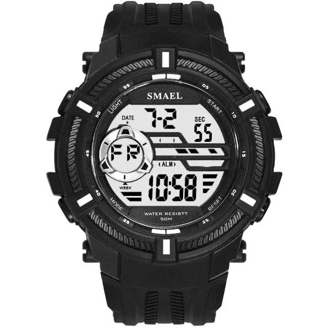 SMAEL Men Sport Digital Wristwatch Day Date Waterproof Army Wrist Watch For Male Clock Fashion Casual Electronic LED Watches