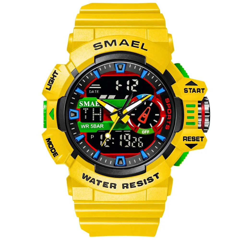 SMAEL Men Sports Watch Military Watches LED Quartz Dual Display Stopwatch Waterproof Outdoor Sport Men Wristwatches For Male